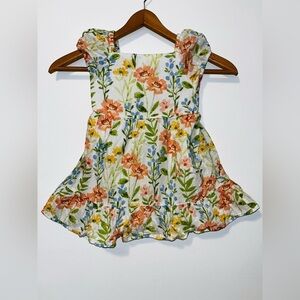 GYMBOREE Girls 3T Cotton Flower Ruffle Dress Puff Sleeves Flowy Prairie Fields